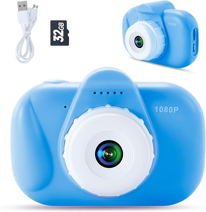 Children’s Digital Camera for Ages 3-8, 1080P Kids Video Recorder with Cute Silicone Cover & 32GB Card, Ideal Gift for Girls and Boys
