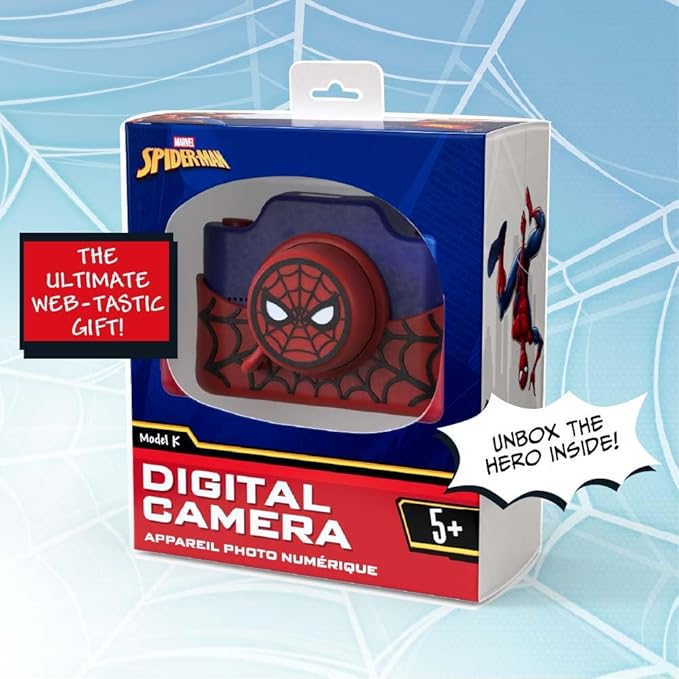Spider-Man Kids Digital Camera & Video Camcorder with 3" Touchscreen, Soft Silicone Casing, Detachable Lens Cap, 32GB Memory Card - Model K2 by kiimento 2025 Upgrade