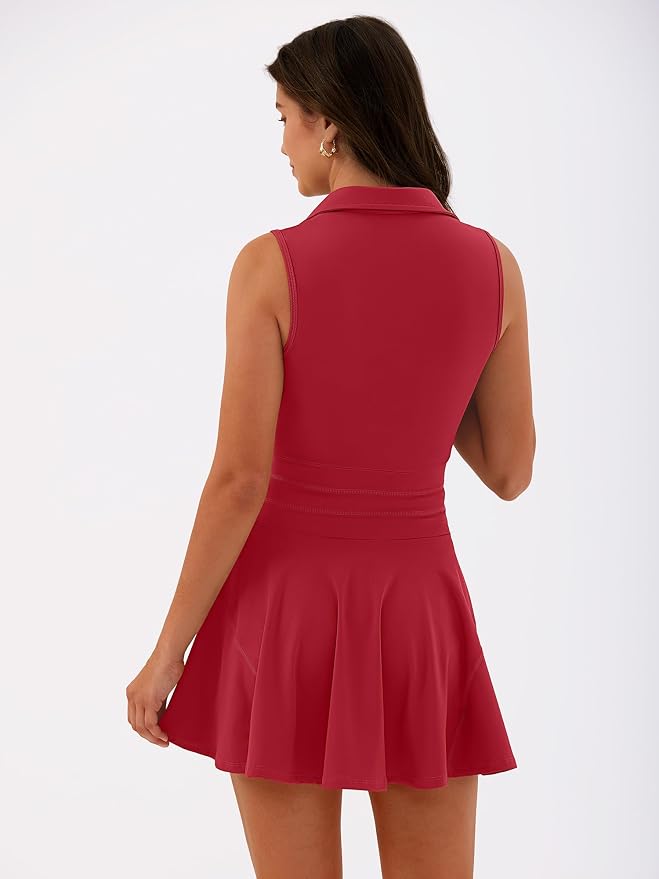 Caracilia Women's 2 Piece Tennis Dress Set-Polo Neck Sleeveless Mini Dresses with Shorts,Golf Casual Workout Athletic Sports