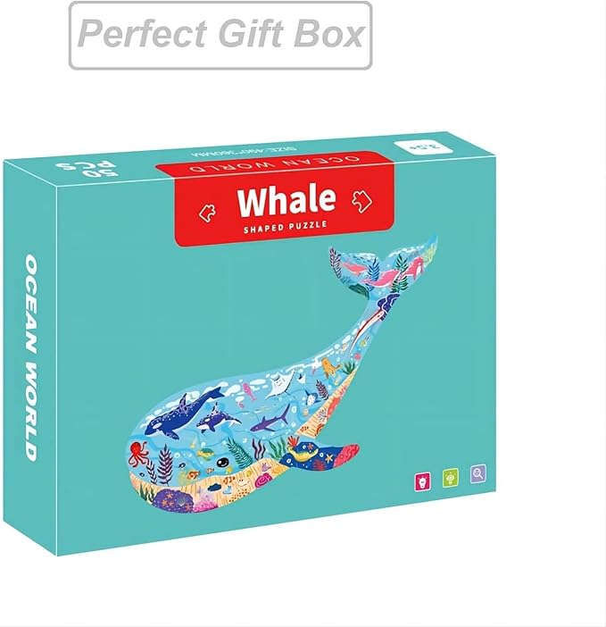 Jigsaw Puzzles for Kids Ages 4-8, 8-10, Colorful Animal Shaped Puzzle Floor Puzzles Children Learning Educational Toys Games Gifts for Boys and Girls (Whale-50 PCS)