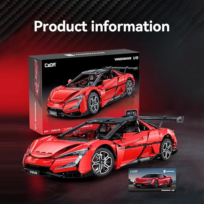 Master Yangwang U9 Super Car Brick Set, C64011W 1:8 Sports Car Building Block Kit with U-Turn Function, Dancing Building Block Model for Adults Collectors (3671PCS)