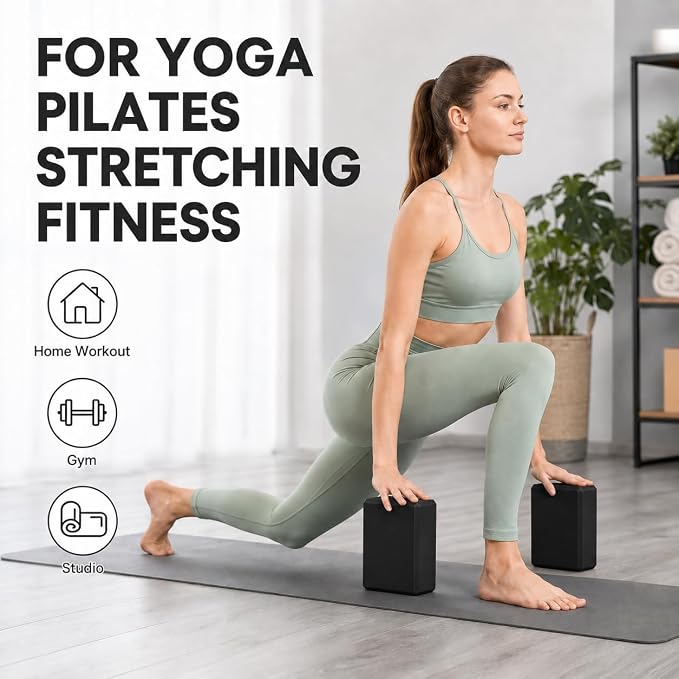 EXERZ Yoga Blocks 2 pack, Gym Blocks, Exercise Workout Fitness Bricks, Pilates Stretch Handstand Non-Slip