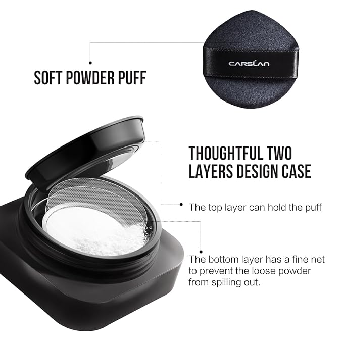 CARSLAN 1.0 Soft Focus Loose Setting Powder, Waterproof, Matte, Oil Control, Shine Free, Talc-Free Face Powder Makeup, 24H Longwear Finishing Powder, G01