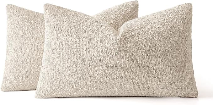 MIULEE 12x20 Decorative Lumbar Boucle Couch Pillow Covers Beige | Set of 2 Textured Neutral Throw Pillow Covers, Accent Solid Pillowcases, Sofa Living Room Home Decor