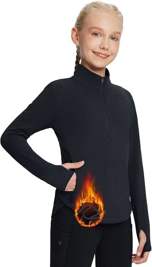 baleaf Girls Long Sleeve Shirts Fleece Jacket Fall Half Zip Pullover Kids Sweatshirts Athletic Thermal Coat