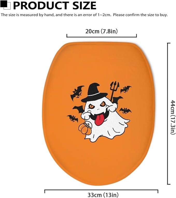 Halloween Ghost Toilet Seat Cover, Flannel Soft DustProof Toilet Lid Cover, Fits Most Most Round, Elongated and Oblong Toilet Lid Cover