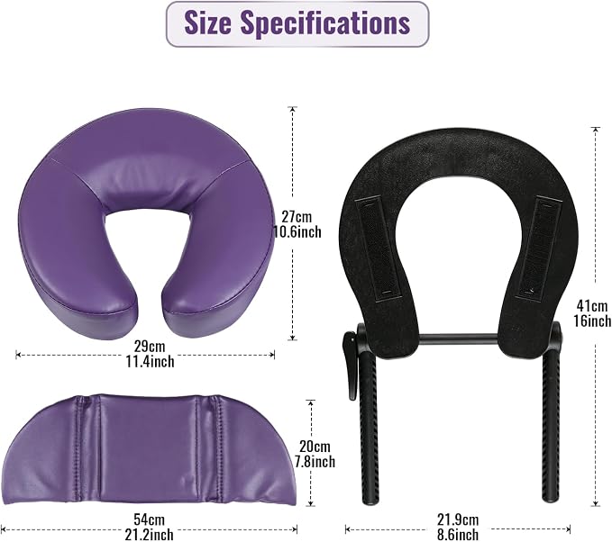 TRENDBOX Face Down Tabletop Massage Kit Adjustable Headrest Pillow - Purple