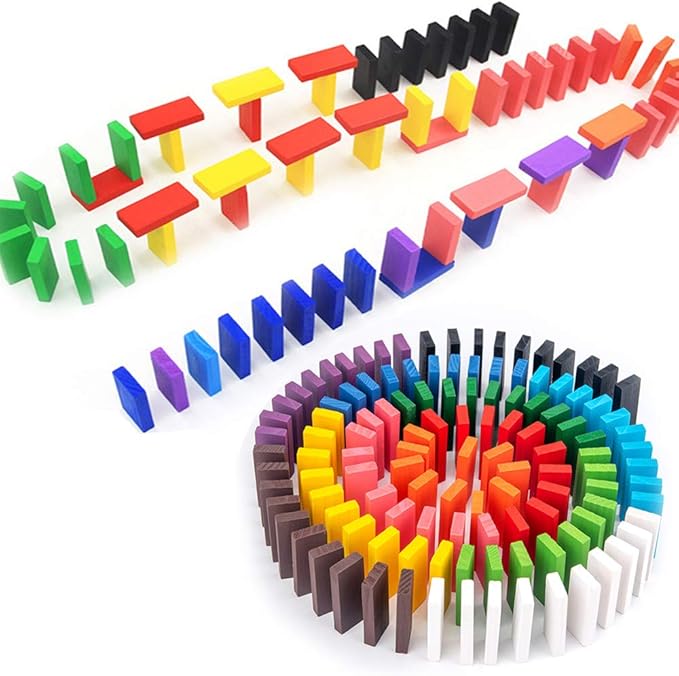 OBTANIM 600 Pcs Colorful Wooden Domino Blocks Set Tile Bulk Building Racing Stacking Games Educational Toys for Kids Birthday Party Favor