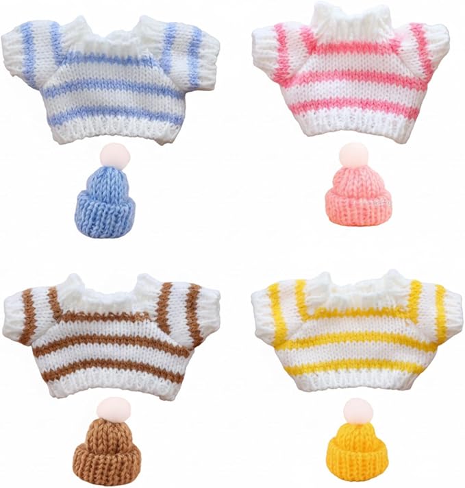 4 Set 7 Inch Mini Desk Goose Knitted Outfits Magnetic Goose Key Holder Multiple Colors Clothes for Magnetic Duck Statue Desk Key Holder Decor (Light Stripes)