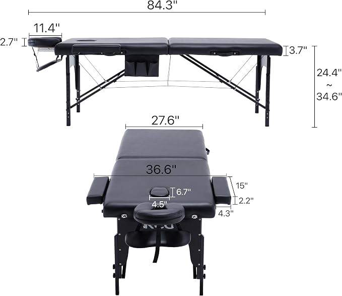 KCC Memory Foam Massage Table Premium Portable Foldable Massage Bed Height Adjustable, 84 Inches Long 28 Inchs Wide Home Salon Spa Bed Tattoo Table with Accessories &Carrying Case, Easy Set Up