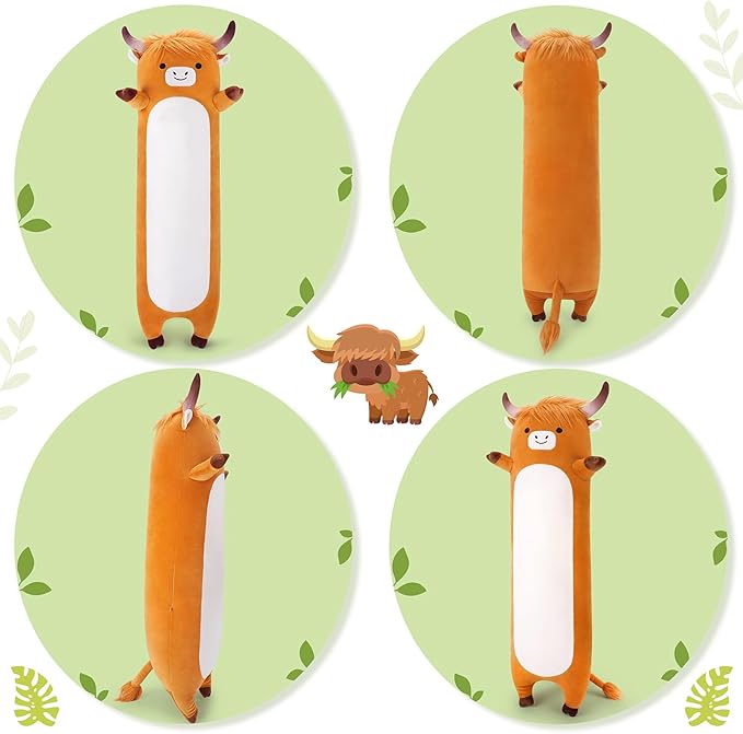 Large Highland Cow Stuffed Animal,33.5” Long Highland Cow Plush,Cute Plushies Animal Body Pillow,Kawaii Plush Toys Animals Gifts,Sleeping Hugging Pillow Cushion for Kids Adults