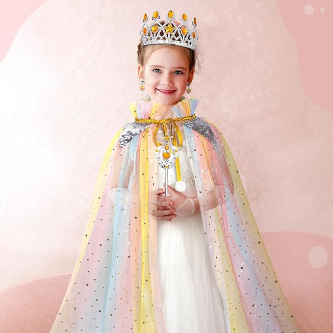 Meland Princess Dress up Clothes for Girl, 11Pcs Princess Cape with Kid Crown Toys,Dresses for Girl 3,4,5,6,7,8 Birthday Gift