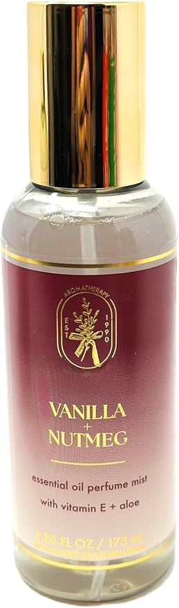 Bath and Body Essential Oil Mist Aromatherapy (6 fl oz / 177 ml, Vanilla Nutmeg)