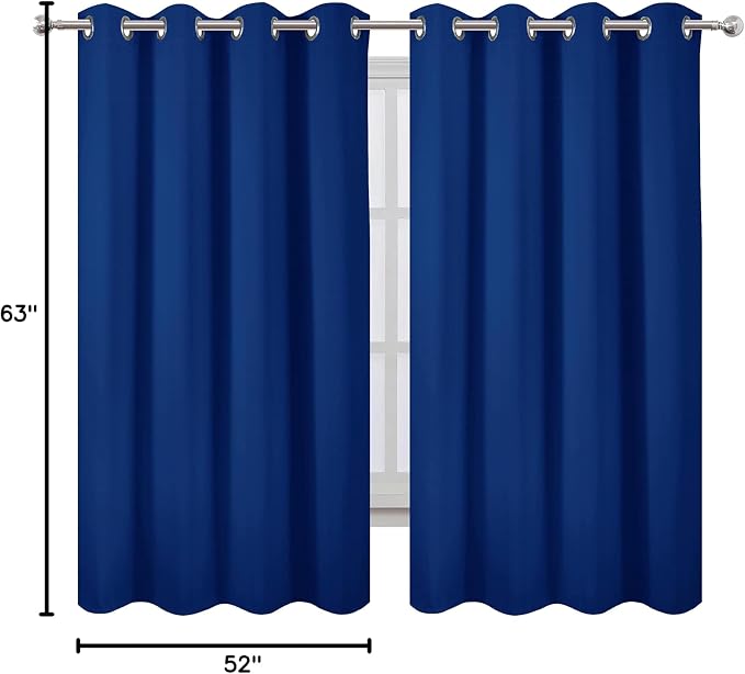LEMOMO Blackout Curtains 52 x 63 inch/Royal Blue Curtains Set of 2 Panels/Thermal Insulated Room Darkening Bedroom Curtains