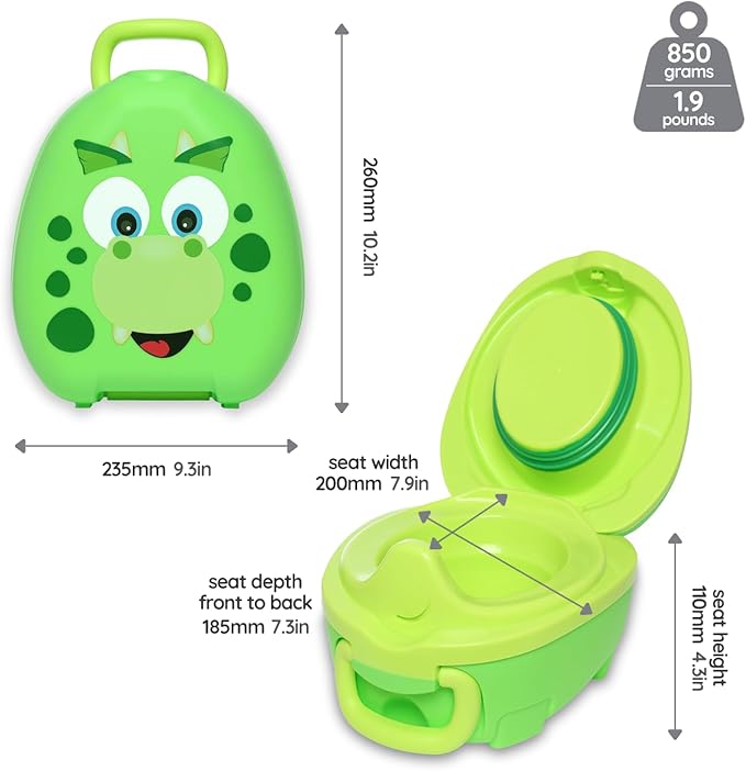 My Carry Potty - Dinosaur Travel Potty, Award-Winning Portable Toddler Toilet Seat for Kids to Take Everywhere