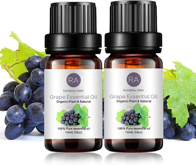 RAINBOW ABBY 2-Pack Grape Essential Oil 100% Pure Organic Plant Natural Flower Essential Oil for Diffuser Message Skin Care Sleep - 10ML
