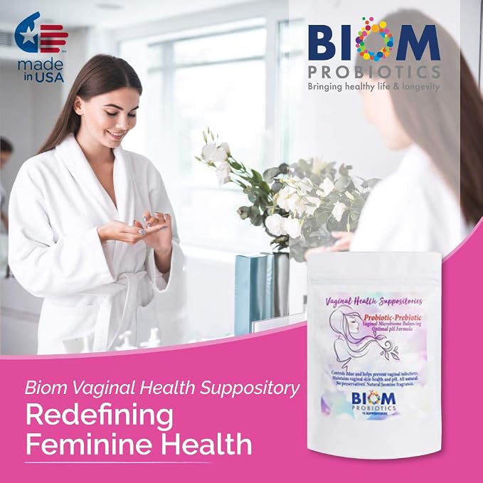 Biom Probiotic Suppository: Natural Vaginal pH and Odor Control Regimen; Balance and Nourishes Vaginal Microbiome; No Parabens (30)