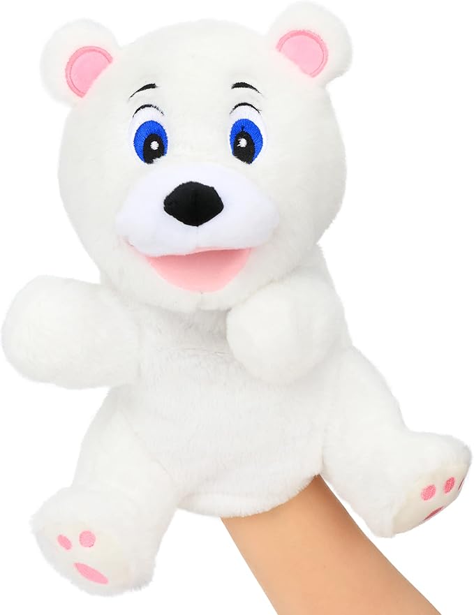 Hopearl Plush White Bear Hand Puppet with Open Movable Mouth for Imaginative Play, Role Play, Interactive Toy for Storytelling Teaching Puppet Theater, Gifts for Kids Boys Girls, 11.5''