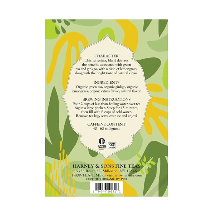 Harney & Sons Fresh Brew Iced Tea, Organic Green Tea with Citrus & Ginkgo, 15 Iced Tea Bags, Brews Up to 30 Quarts