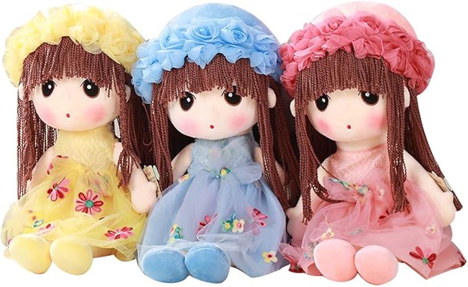 Tvoip Tulle Skirt Princess Plush Toy Phial Dolls Children Girls Doll Cute Little Girl Dolls, 18 Inch (Yellow)