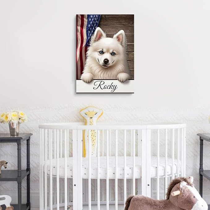 Custom Wooden Jigsaw Puzzles with Your Dog's Name on American Eskimo Art Print - 300 500 1000PCS Puzzles Game and Home Wall Decor
