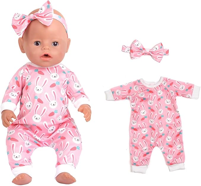 5 Sets Baby Doll Accessories and Clothes - Headbands, Pajamas for 15-18 Inch Dolls, 10 PCs Total