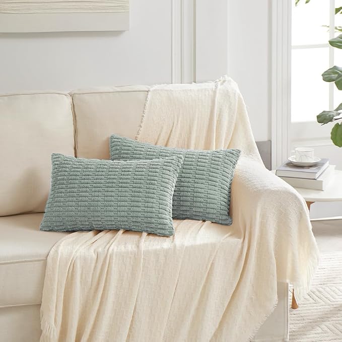 Fancy Homi 4 Packs Decorative Throw Pillow Covers for Living Room Couch Bed, Modern Farmhouse Boho Home Décor Accent Cushion Case, 24" x 12", Grey Blue