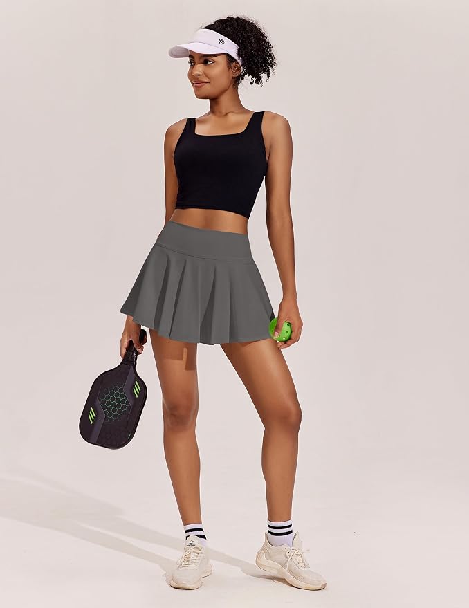 PINSPARK Womens Tennis Skirt 14" Pleated Athletic Golf Skorts with Pockets | High Waist, Tummy Control, Mini, Breathable, Lightweight, Soft, Built in Shorts, Pickleball, Casual