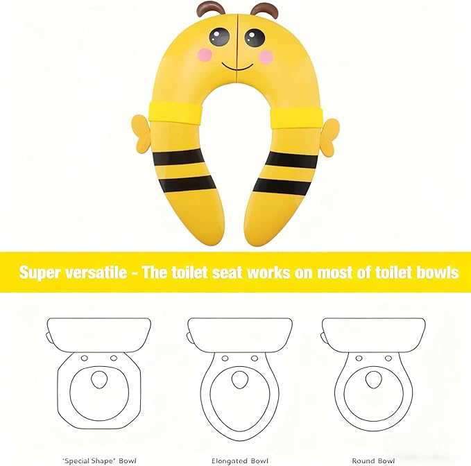 PandaEar Toilet Seat Cover | Folding Travel Toilet Seat for Children and Potty Training | Portable Silicone Toilet Seat for Toddlers, Boys & Girls with Non-Slip Silicone Pads -Bee