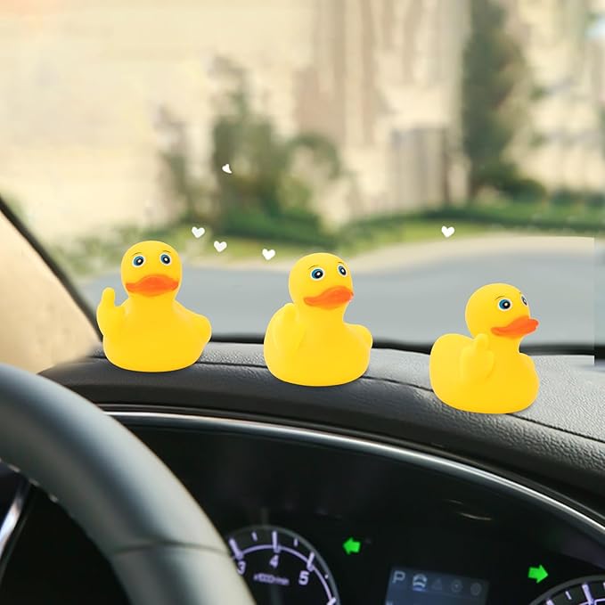 wonuu 3pcs Rubber Duck Car Mid-Finger Duck Ornament Dashboard Decorations Bathroom Duck Rubber Ducky Funny, Small Duck