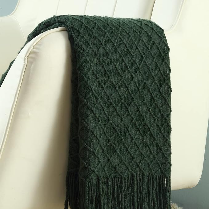 CREVENT Knitted Decorative Throw Blanket for Couch Sofa Chair Bed,Soft Warm Cozy Light Weight for Spring Summer (50''X60'' Forest Green Christmas Green)
