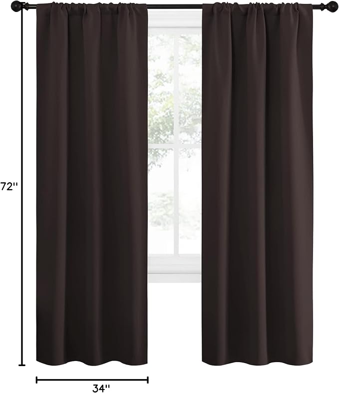 NICETOWN Blackout Curtains for Living Curtains, Thermal Insulated Noise Reducing Curtains & Drapes for Small Kitchen Window, Privacy Draperies (Toffee Brown, 34" Wide x 72" Long, 2 PCs)