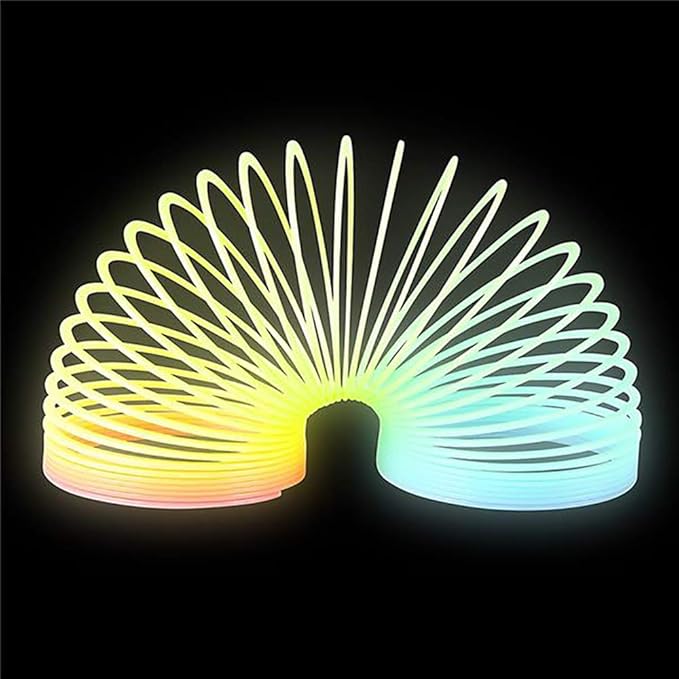 The Dreidel Company Plastic Coil Spring, Glow-In-The-Dark Magic Rainbow Slingy, Party Favor, Birthday Bag Filler, Stocking Stuffers, 3" (80MM) (4-Pack)