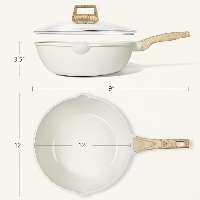 GiPP Ceramic Nonstick Deep Frying Pan Skillet, 12" Saute Pan with Lid, Induction Cookware Non Stick Cooking Pan, PTFE PFOA PFOS APEO Free,White