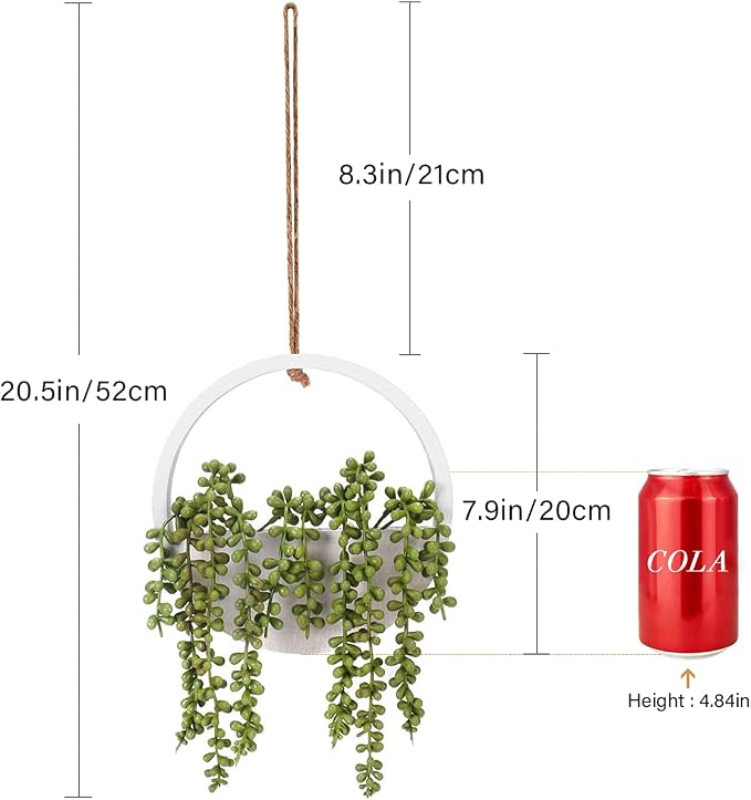 2pcs Artificial Succulents Hanging Plants 12.2'' Fake String of Pearls in Pot with 8.3'' Lanyard for Indoor Outdoor Wall Decor.