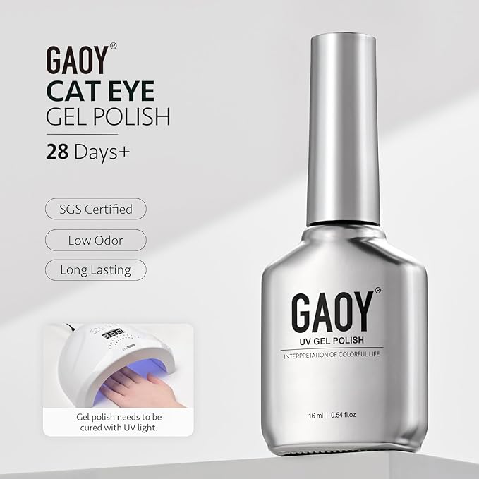 GAOY Jelly Pink Cat Eye Gel Nail Polish, 16ml Glitter Holographic Nail Polish with Magnet, Reflective Translucent UV Gel, 3041 Dewy Petal