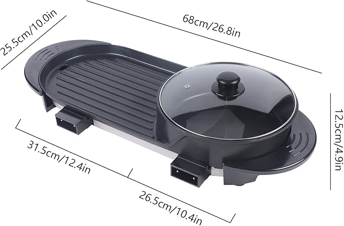 Electric Grill and Hot Pot,2 in 1 Multi-functional Indoor Smokeless Korean BBQ Grill Teppanyaki Hot Pot with Independent Dual Temperature Control,2-8 People Capacity,110V