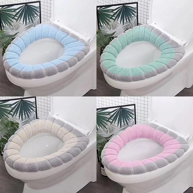 Reusable Toilet Seat Cover, Warm and Comfortable, Fits O/U/V Shape Toilets, Easy Care (Pink with gray A)