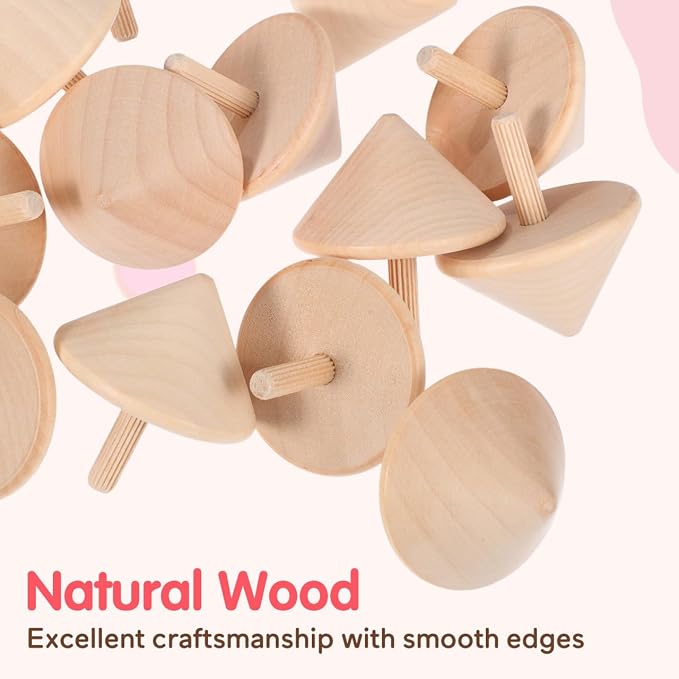 NUOBESTY 12Pcs Wood Spinning Tops, DIY Blank Painting Gyroscope Toy for Kids Art Crafts, Unfinished Hand Painted Spin Top Bulk for Classroom, Party Favors, Kindergarten Education