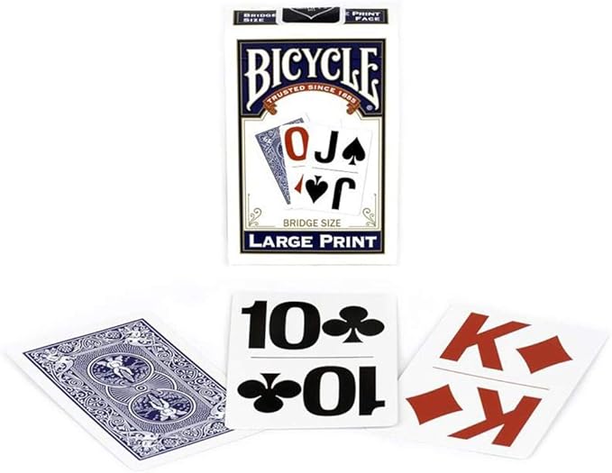 Bicycle Large Print Bridge Size Playing Cards - Easy-to-Read Deck for Seniors - Red or Blue