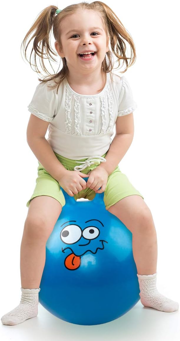 U&C Planet Hopper Ball 18 inches Bouncy Ball with Handle for Kids Age 3-6 Hoppity Hop Sit and Bounce Jumping Hopping Ball with Pump and Gift Box Great Gift for Birthday Christmas, Blue