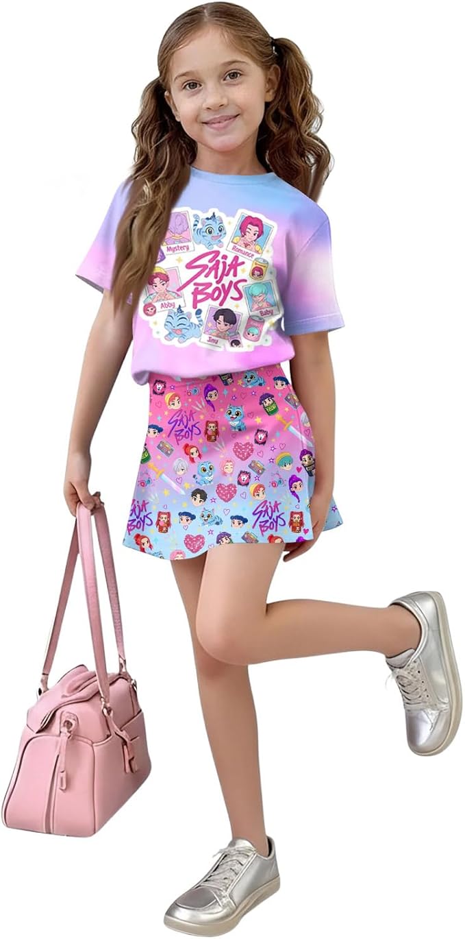 HTHLVMD K Pop Short Sleeve T-Shirt and Skirts Outfits Set for Girls Hunters Rumi Mira Zoey Graphic Tees De-Mon Costume