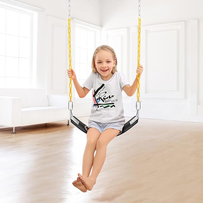 2 Pack Swing Sets, AGPTEK Swing Seat with 66 Inch Anti-Rust Chains Thermoplastic Coated, Support 250lb, Accessories Replacement with Snap Hooks for Outdoors, Playground (Black)