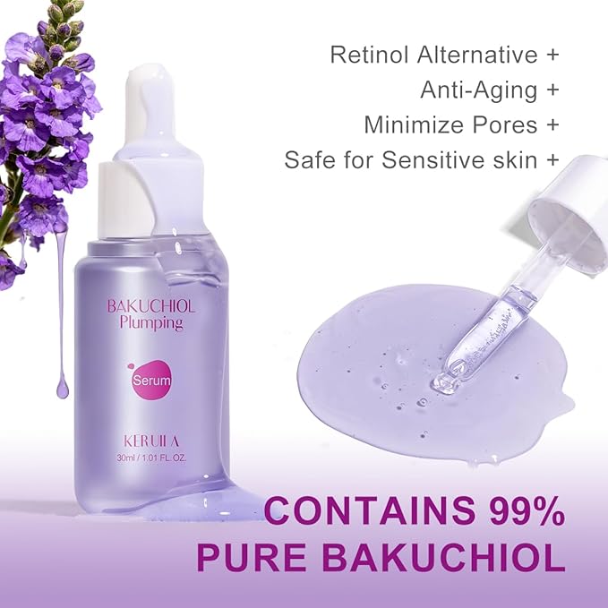 Bakuchiol Plumping Face Serum, Natural Retinol Alternative Serum For Face, Vitamin Illuminating Serum For Sensitive Skin With 2.5% Niacinamide & Hyaluronic Acid, Pore & Wrinkle Korean Skin Care