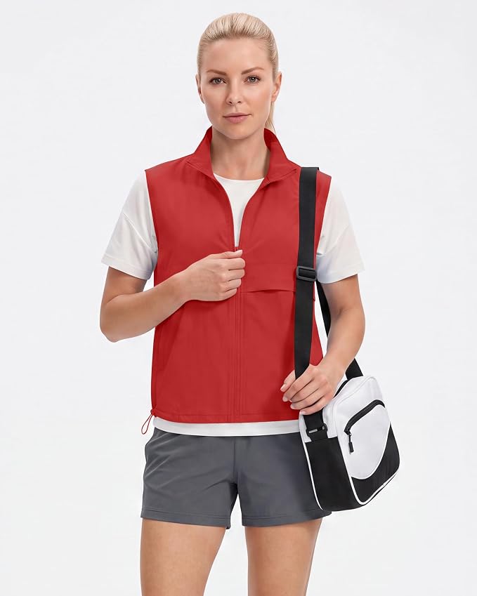 Women's Lightweight Running Vest Stand Collar Zip Up Summer Waistcoat Sleeveless Jacket for Golf Hiking Travel