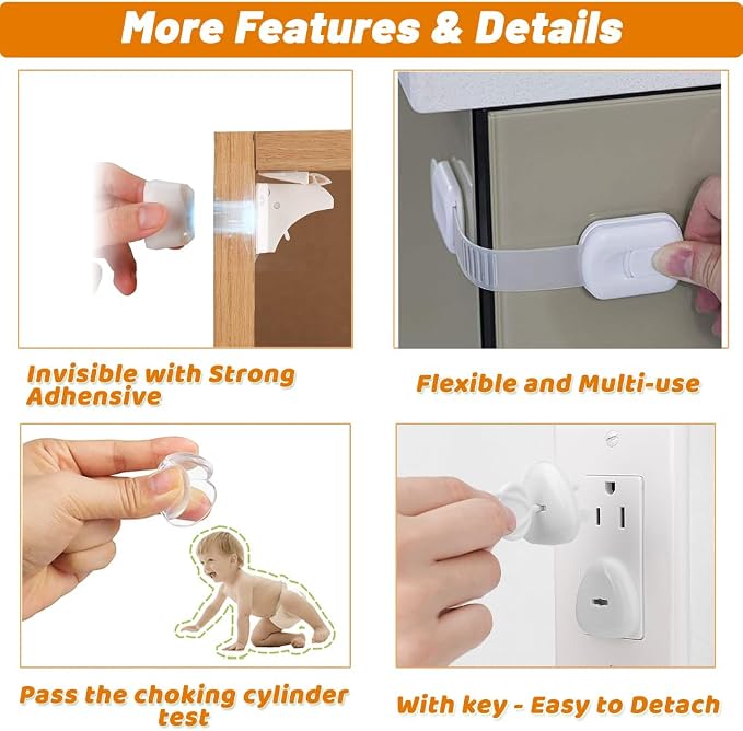 Baby Proofing Kit 44 Pack– Child Proof Essentials Set with Magnetic Cabinet Locks, Corner Protectors, Outlet Covers & Adjustable Safety Straps - No Drill Baby Safety Products for Home
