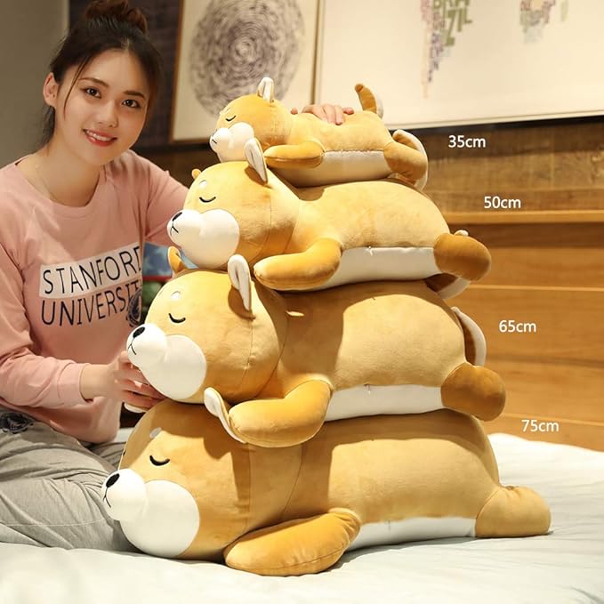 Shiba Inu Plush Pillow,Soft Corgi Stuffed Animals Toy Cute Sleeping Puppy Doll Gifts for Kids (Smiling Eyes, 29.5 inch)