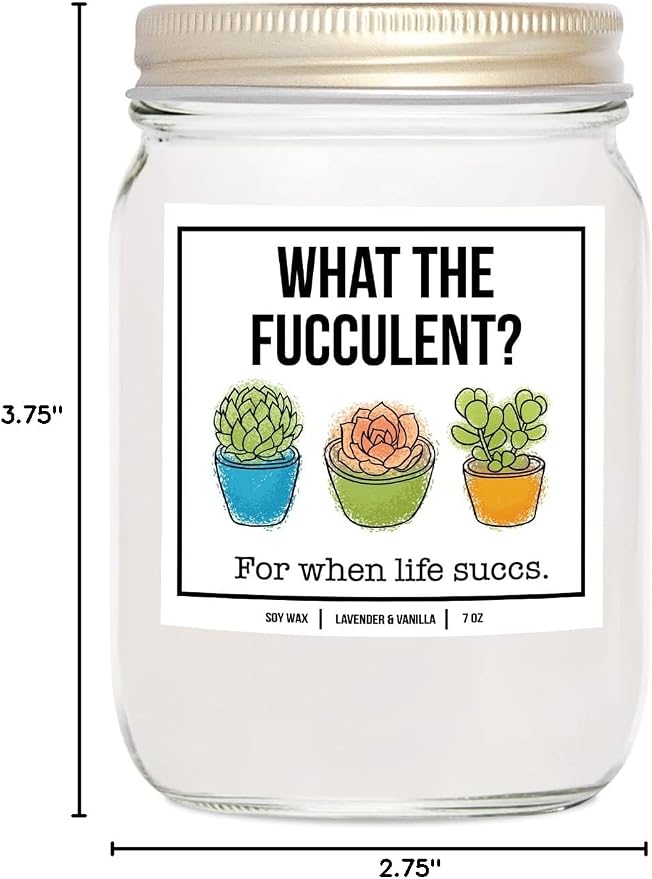 You Nique Designs What The Fucculent, 7 Ounces, Succulent Gifts, Plant Candle, Pick Me Up Gifts for Women, Stress Relief Candles, Relaxing, Soy Aromatherapy Candle (Lavender & Vanilla)