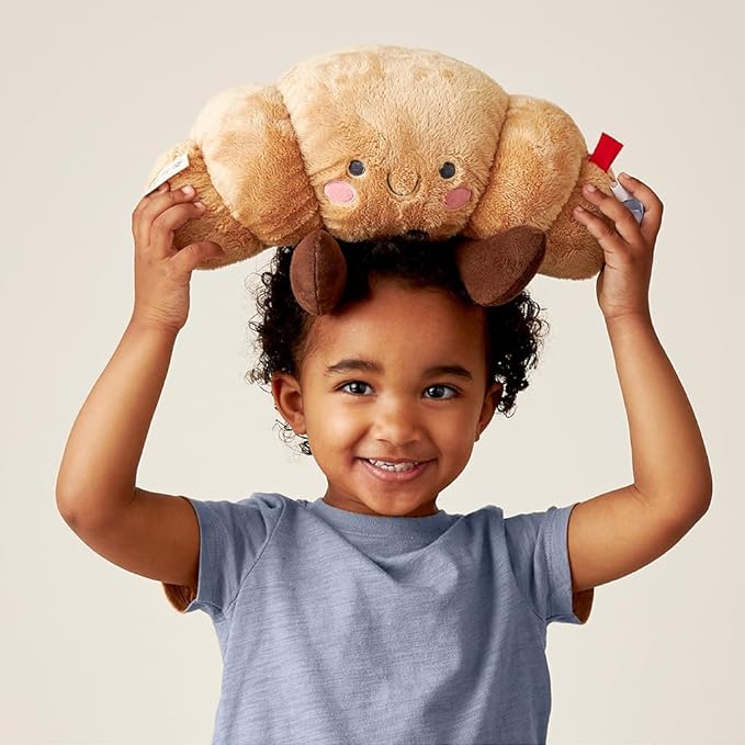 Itzy Ritzy Snuggles Plush Toy – Soft Stuffed Animal for Babies, Kids & Adults – Sensory Ribbons & Textured Fabrics for Tactile Play – Cozy & Cuddly Companion for Newborns & Up (Croissant)