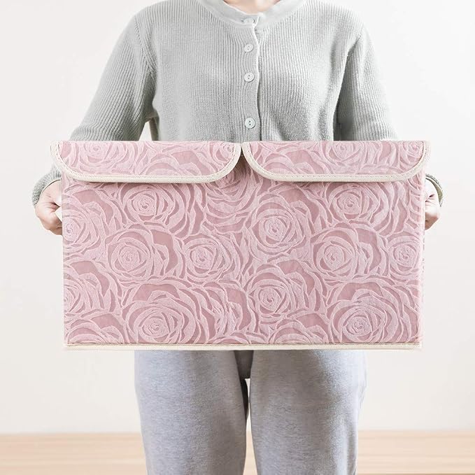 Large Stackable Storage Bins with Lids Fabric Decorative Storage Box Cubes Organizer Containers Baskets with Cover Handles Divider for Bedroom Closet Living Room 17.3x11.8x9.8 Inch 3 Pack